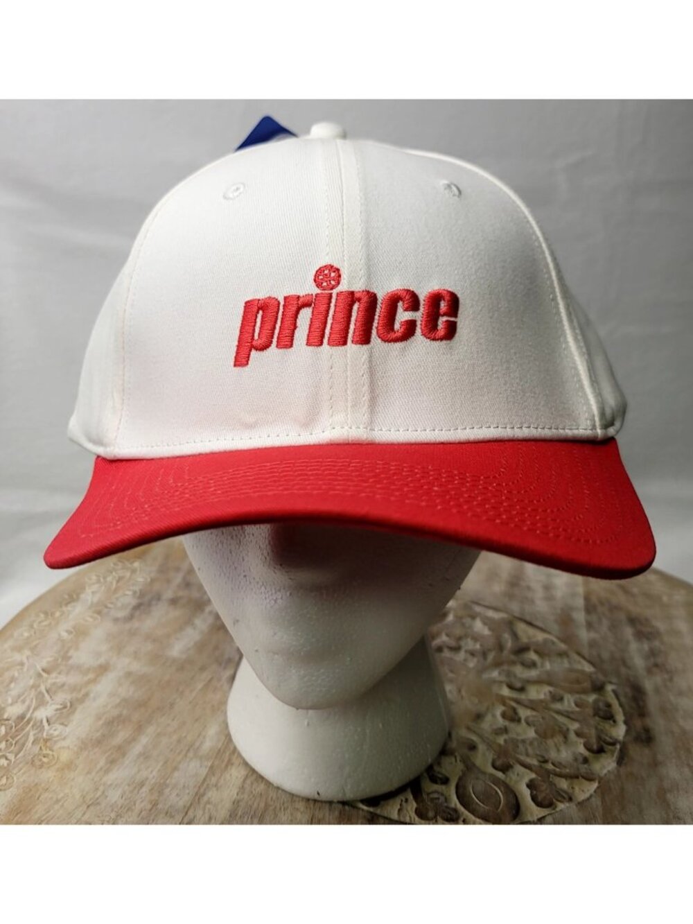 Prince Pickleball O/S White Red Strapback Hat Athletic Sporty Courtcore Cap